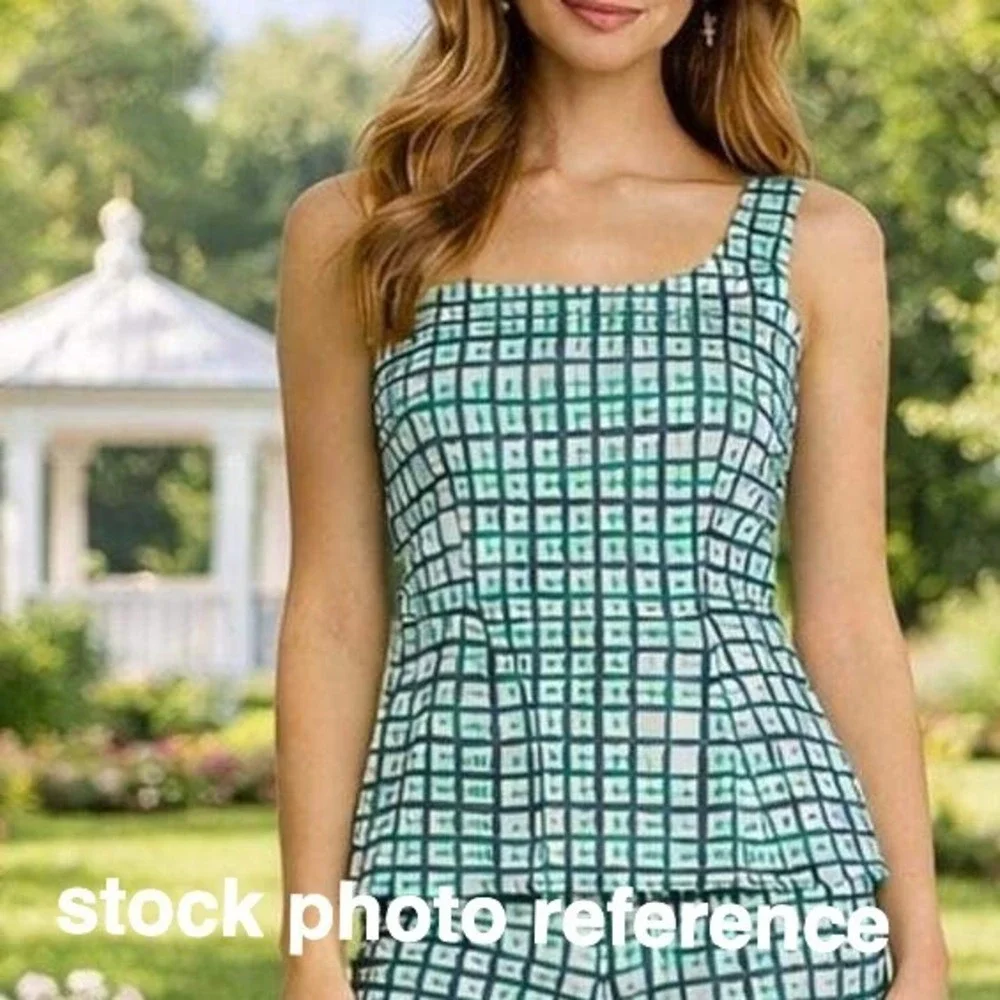 Kate Spade NY Tatiana Blue Green Peplum Check Top Shirt Blouse S cotton preppy